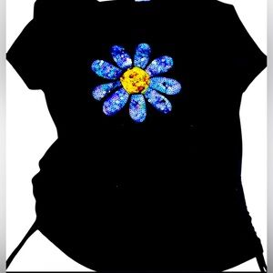 Glitter daisy top in black